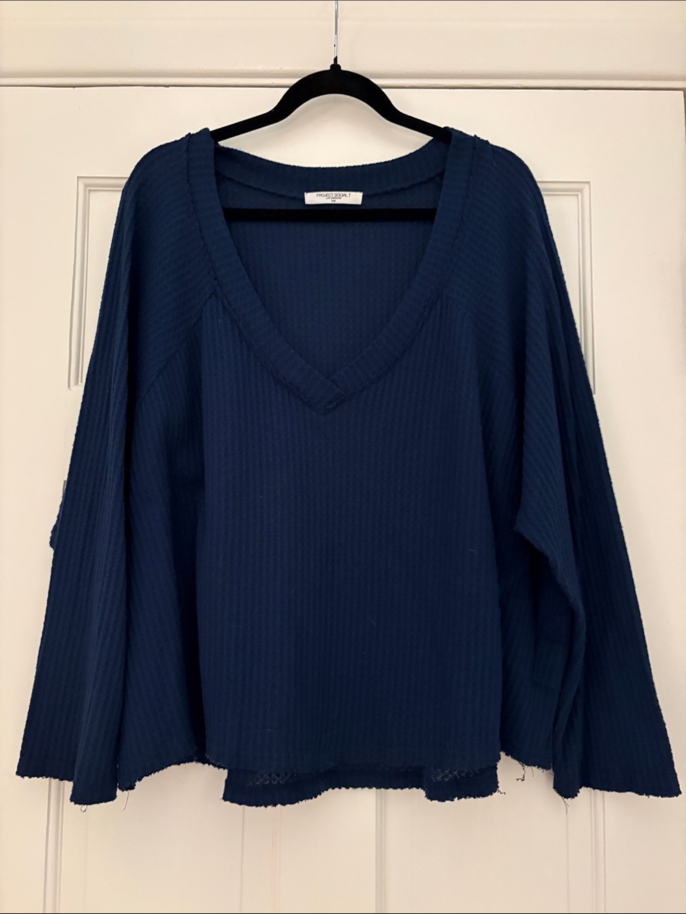 Project Social T Navy Waffle Knit V-Neck Top